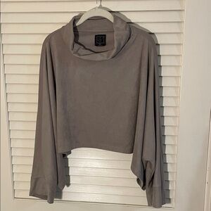 Lime & Vine Gray Taupe Faux Suede Cowl Neck Dolman Sleeve Cropped Top Overlay